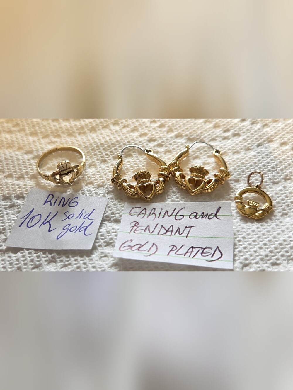 10karat Gold Ring And Earings And Pendant Gold Plate Just To Match